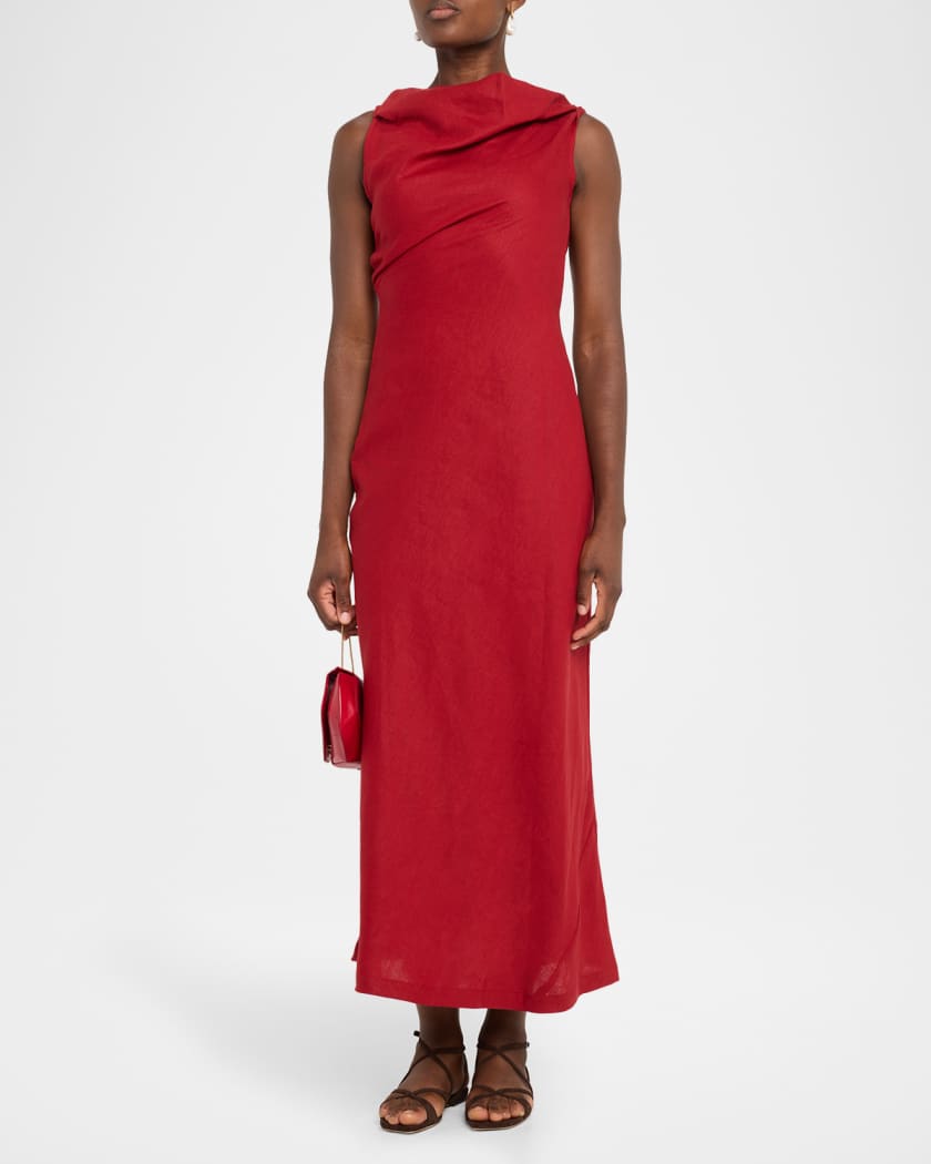 Suis Asymmetric Linen Midi Dress