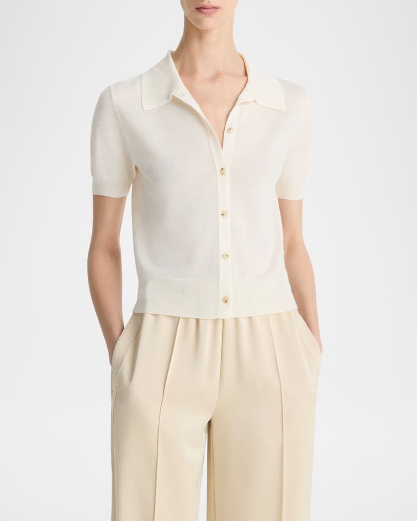 Short-Sleeve Button-Front Sweater