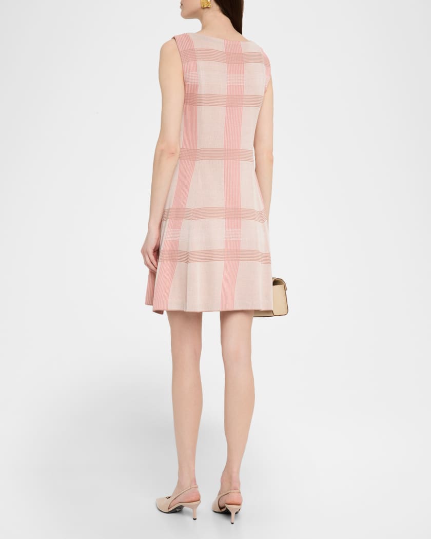 Fit-&-Flare Plaid Knit Dress