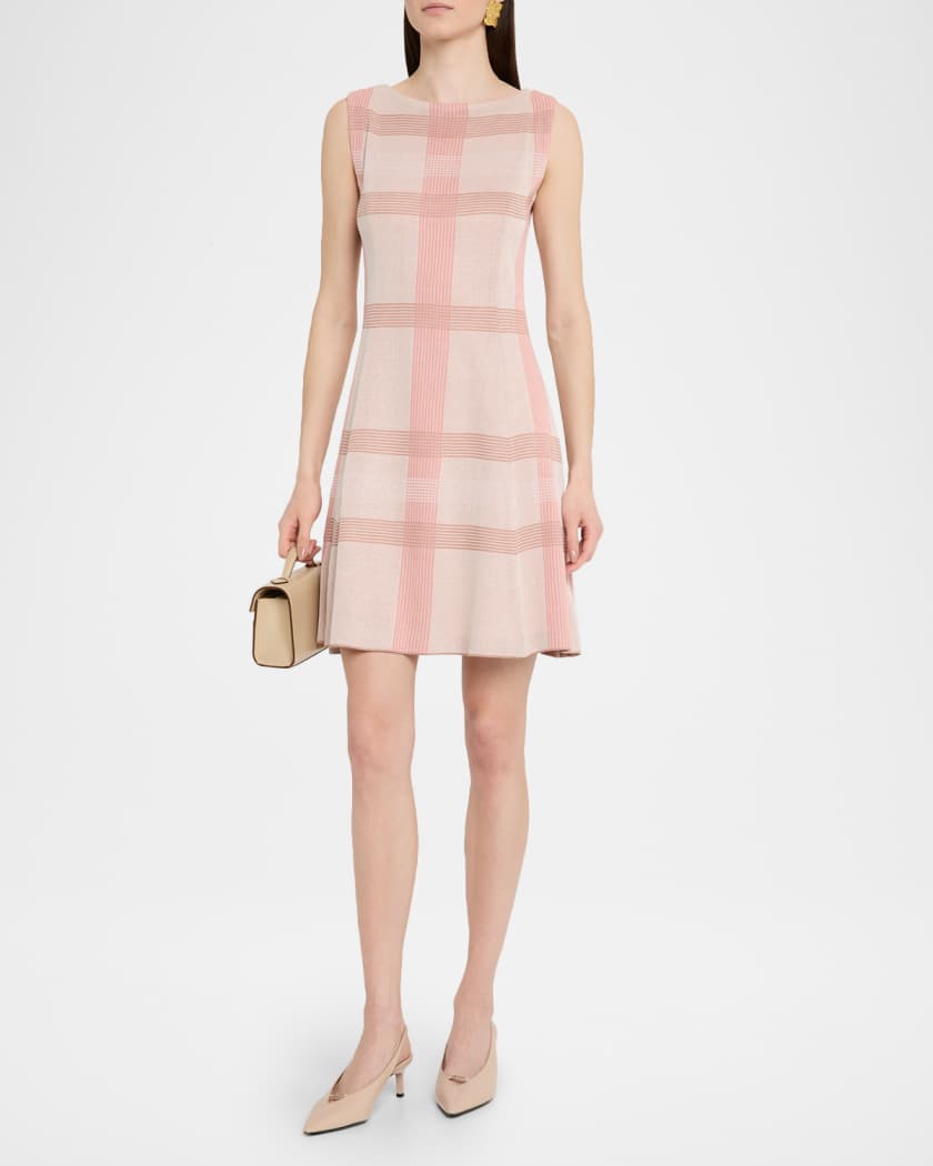 Fit-&-Flare Plaid Knit Dress