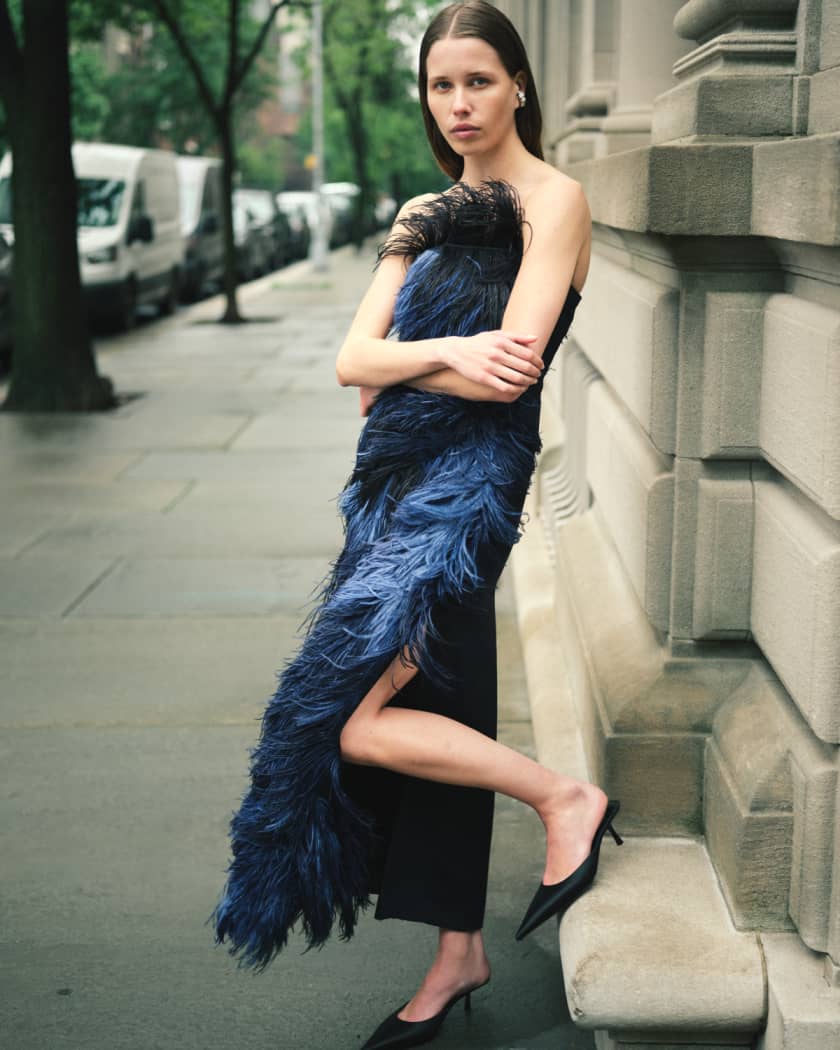 Strapless Ostrich Feather Gown