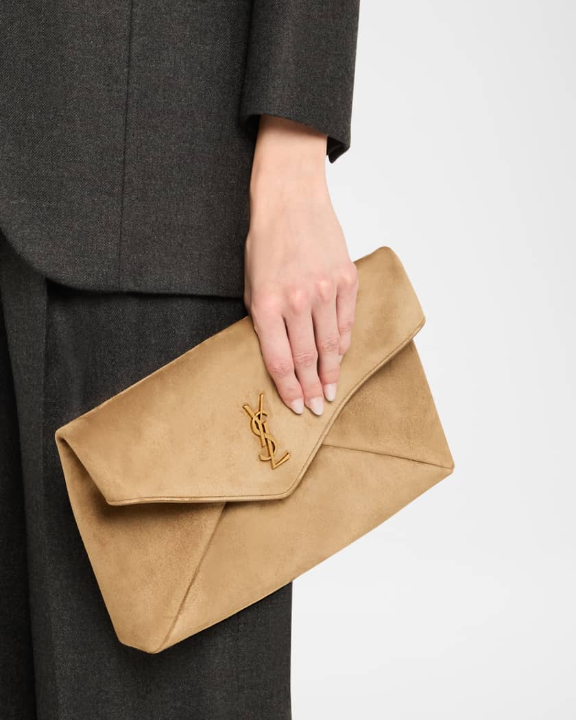 Large YSL Envelope Flap Clutch Bag in Suede