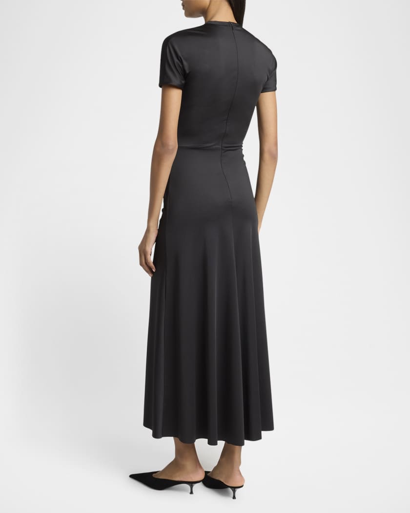 Gathered Drop-Waist Midi T-Shirt Dress