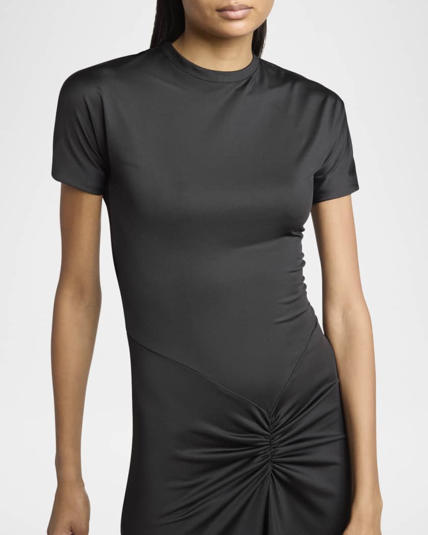 Gathered Drop-Waist Midi T-Shirt Dress