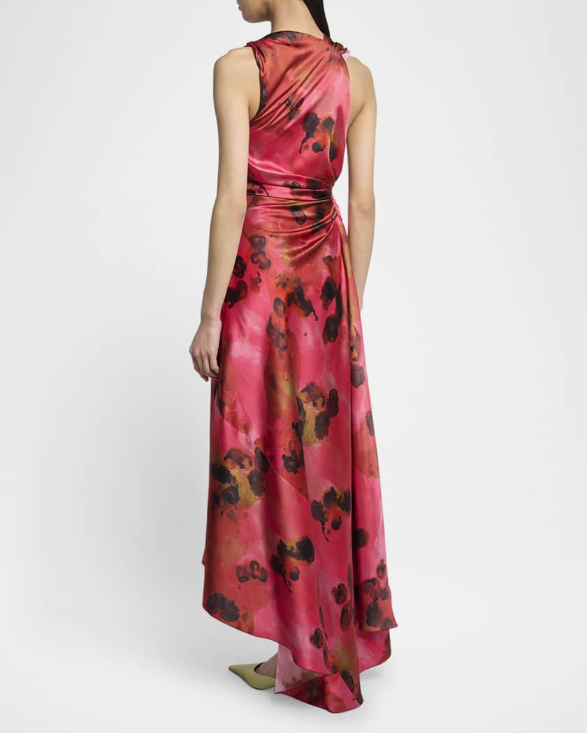 Sleeveless Draped Silk Midi Dress