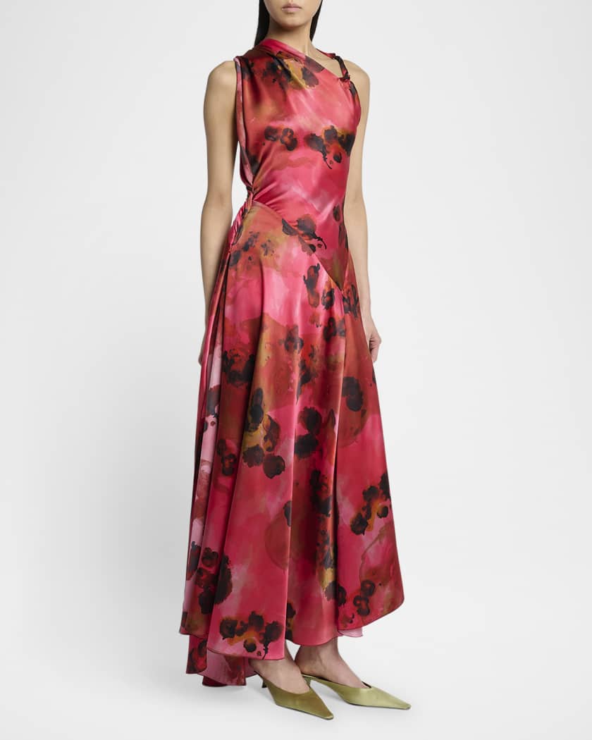 Sleeveless Draped Silk Midi Dress