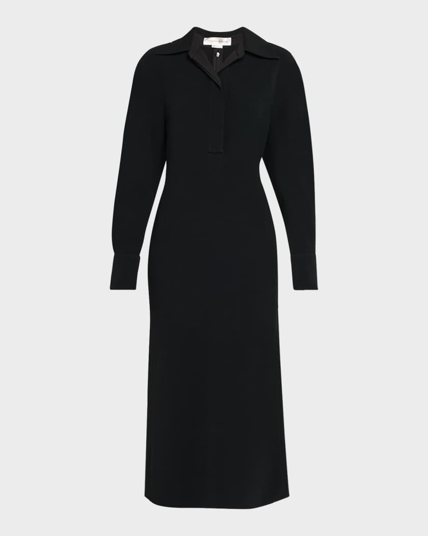 Victoria Beckham Long-Sleeve Polo Collar Midi Dress | Neiman Marcus