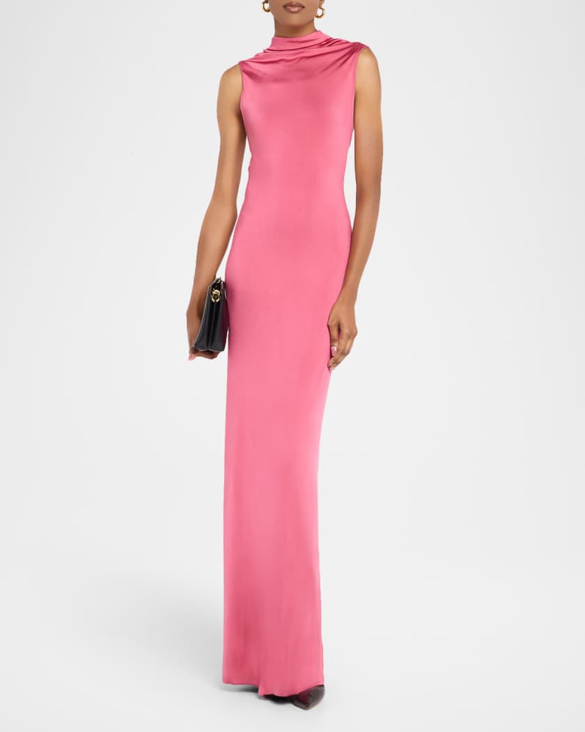 Draped Cutout Twist-Back Column Gown