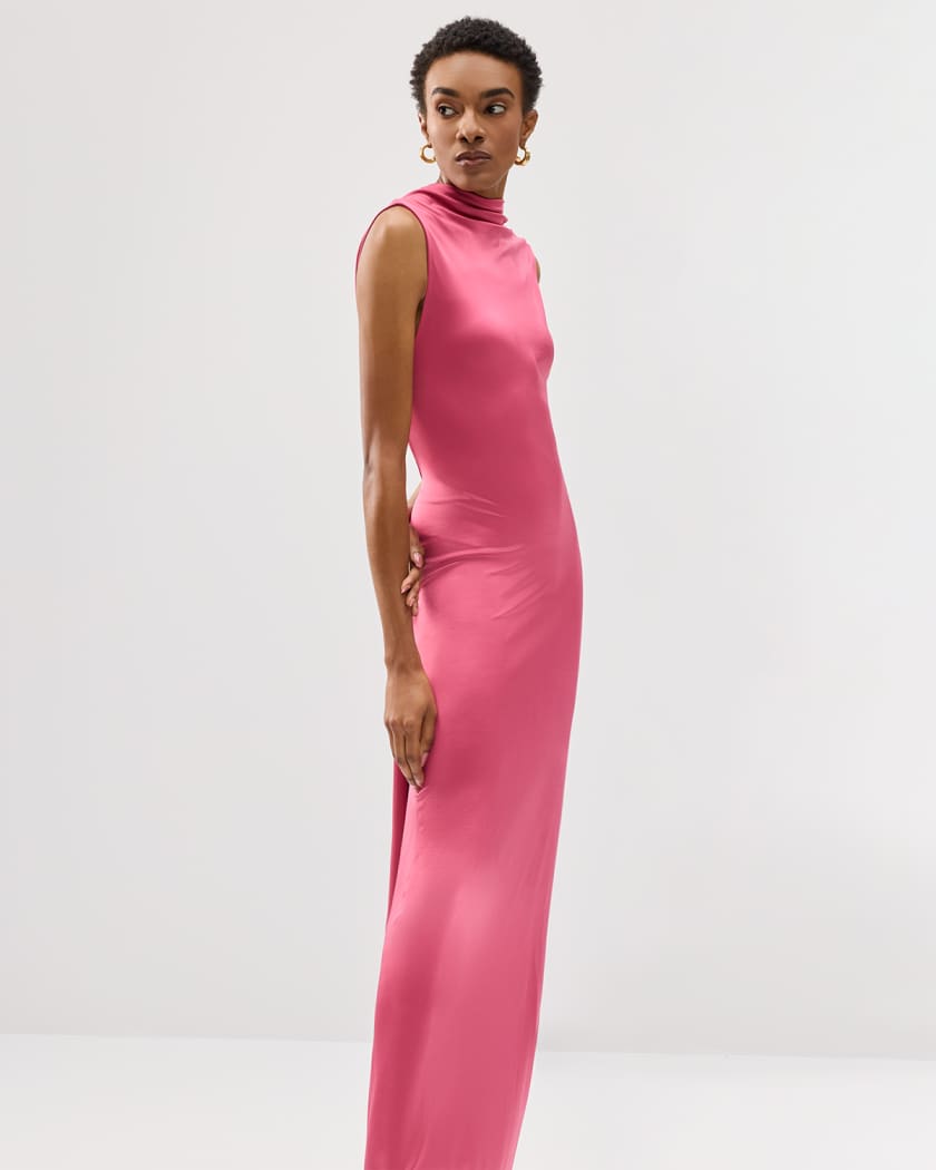 Draped Cutout Twist-Back Column Gown