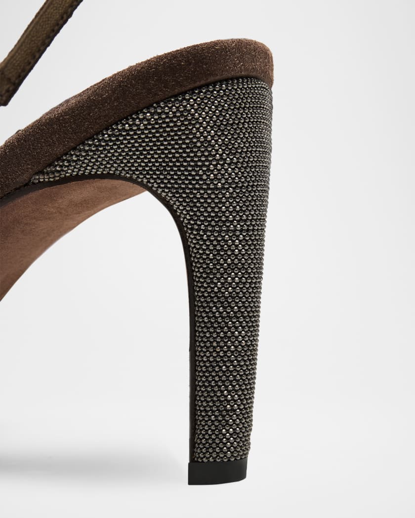 Brunello Cucinelli 80mm Monili Suede Slingback Pumps | Neiman Marcus