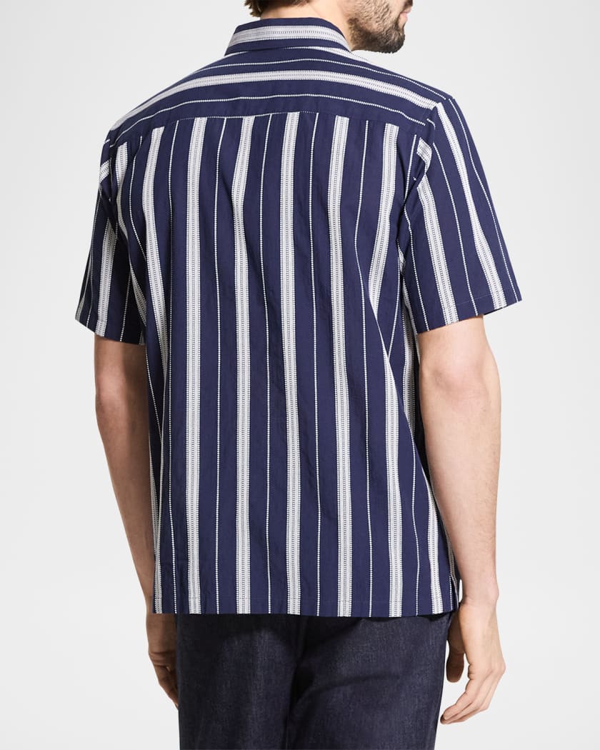 Men's Summer Dobby Stripe Short-Sleeve Shirt | Neiman Marcus