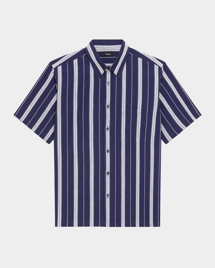 Men's Summer Dobby Stripe Short-Sleeve Shirt | Neiman Marcus