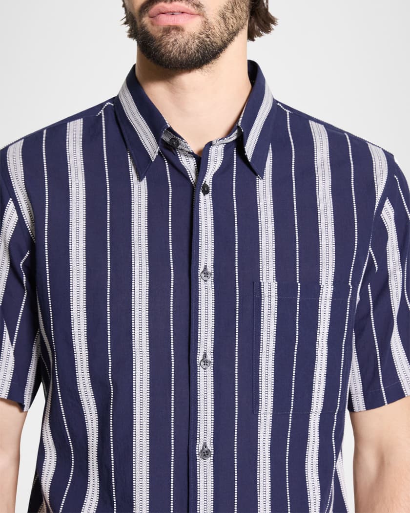 Men's Summer Dobby Stripe Short-Sleeve Shirt | Neiman Marcus