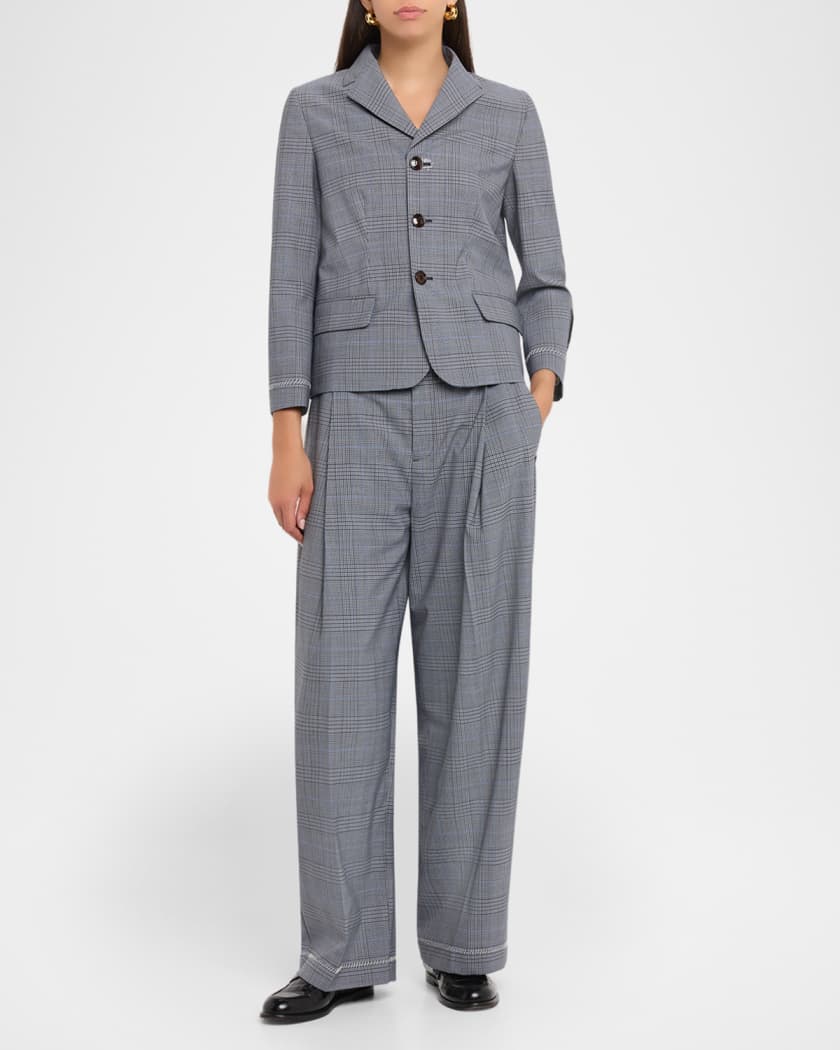 Marni Check Pleated Wide-Leg Trousers | Neiman Marcus