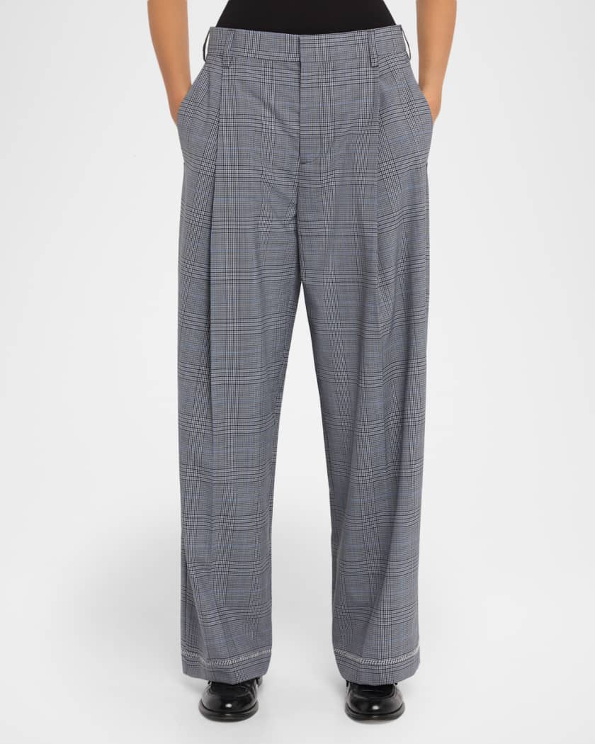 Marni Check Pleated Wide-Leg Trousers | Neiman Marcus