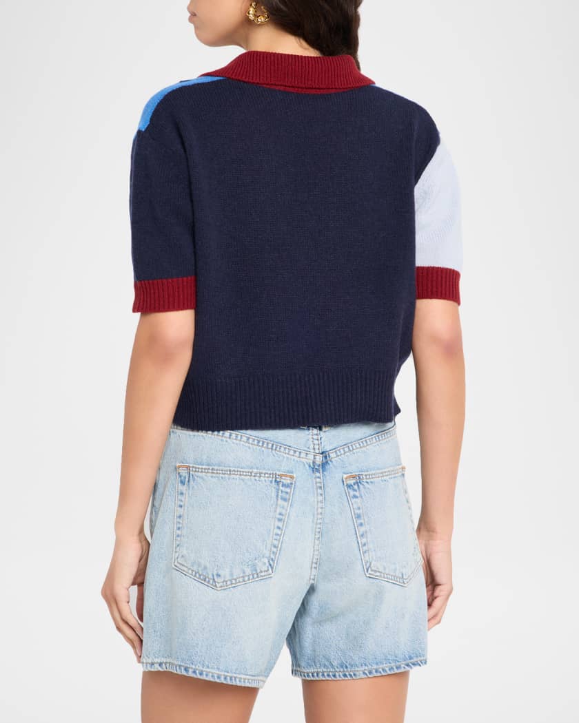 Marni V-Neck Colorblock Crop Polo Sweater | Neiman Marcus