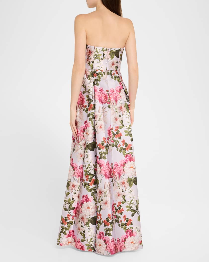 Giovanna Strapless Pleated Floral-Print Gown