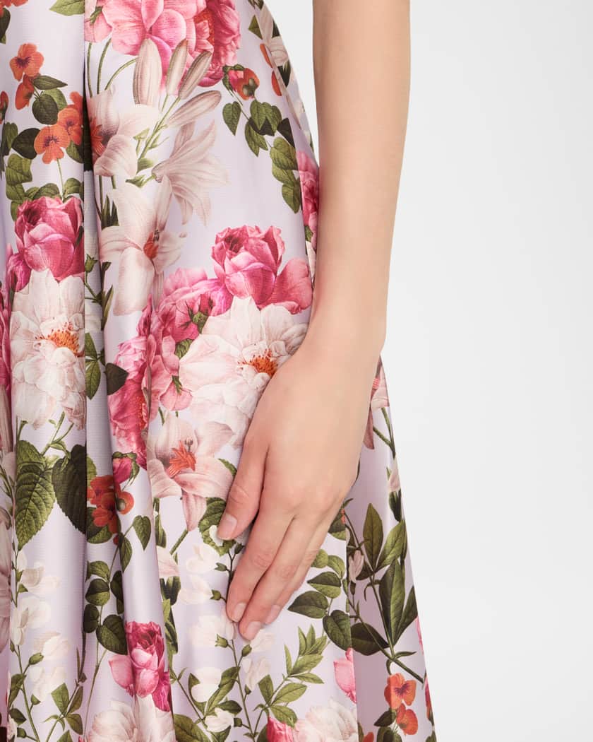 Giovanna Strapless Pleated Floral-Print Gown