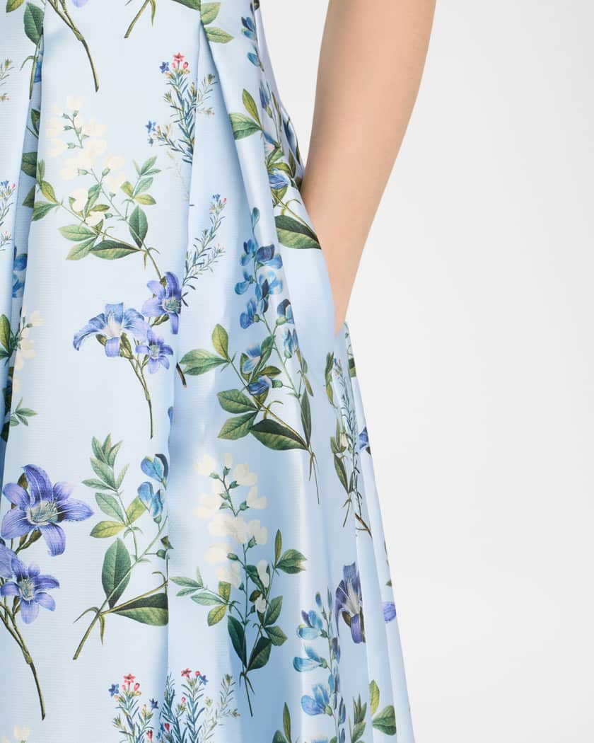 Brooke Pleated Floral-Print Mikado Gown