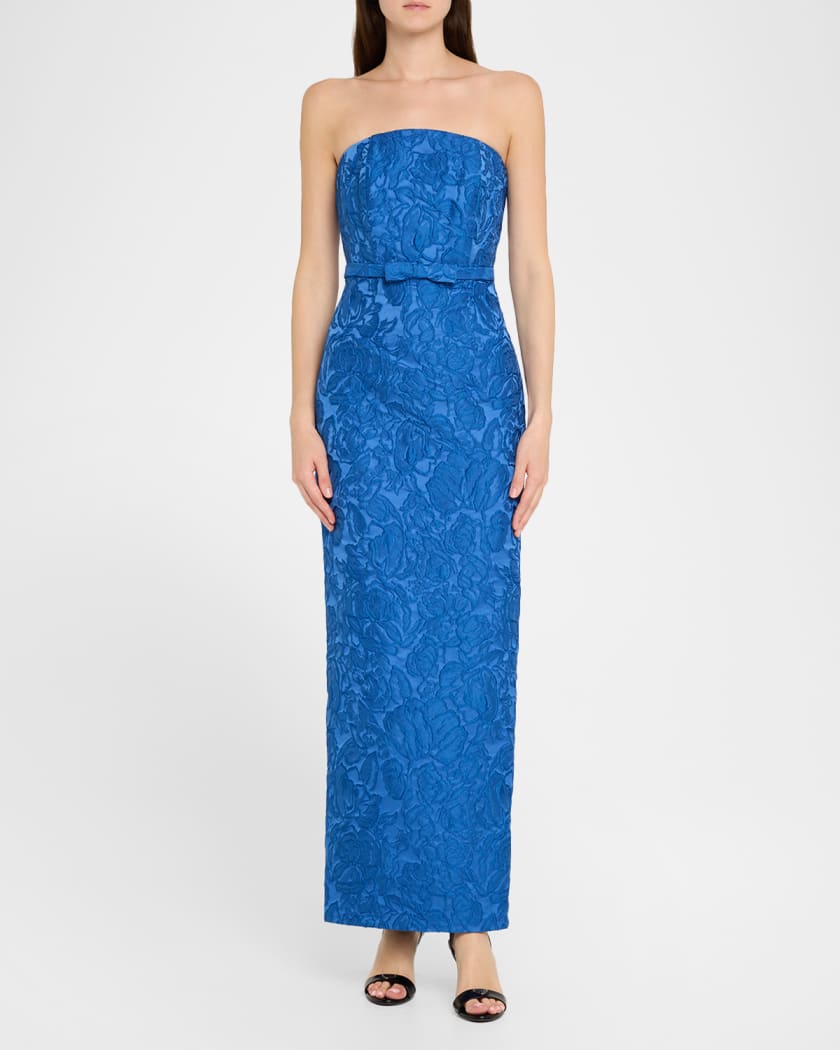 Sophia Strapless Floral Jacquard Column Gown