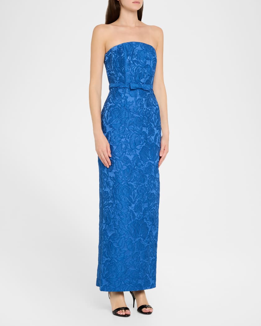 Sophia Strapless Floral Jacquard Column Gown