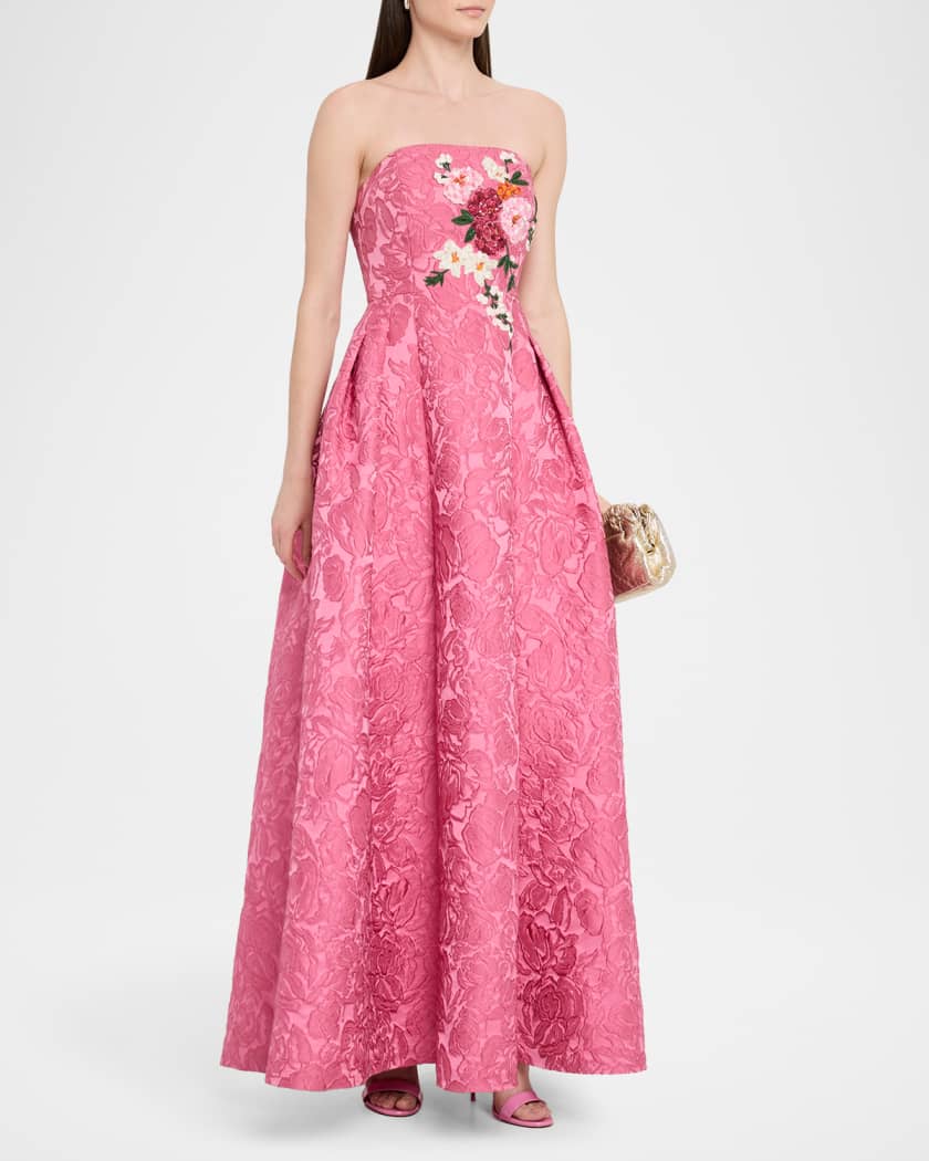Belle Embroidered Floral Jacquard Gown