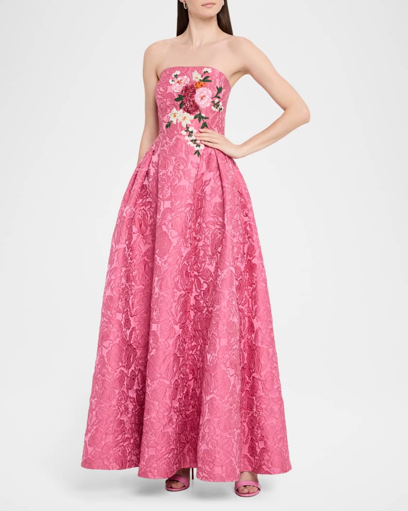 Belle Embroidered Floral Jacquard Gown