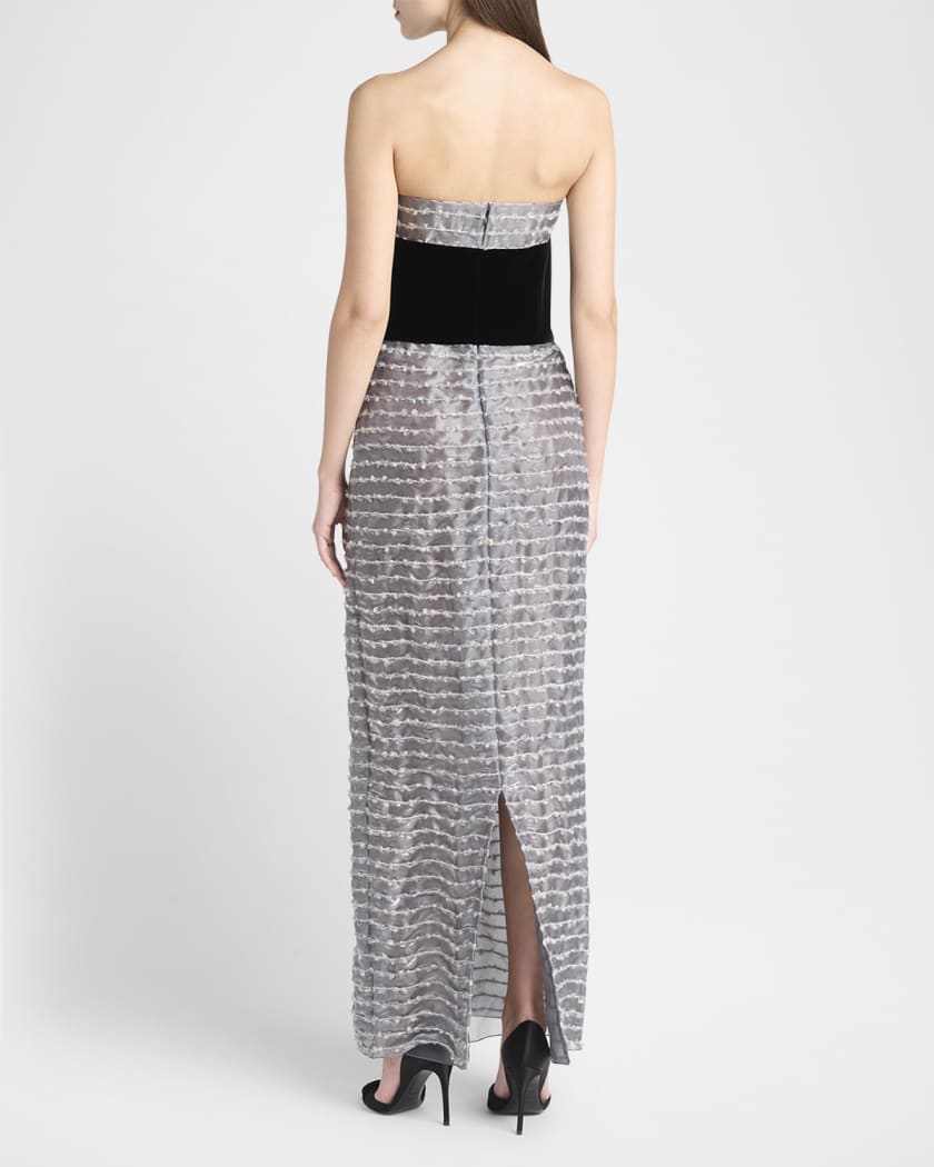 Strapless Velvet Bustier Iridescent Textured Silk Gown