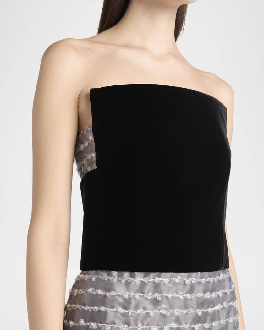 Strapless Velvet Bustier Iridescent Textured Silk Gown