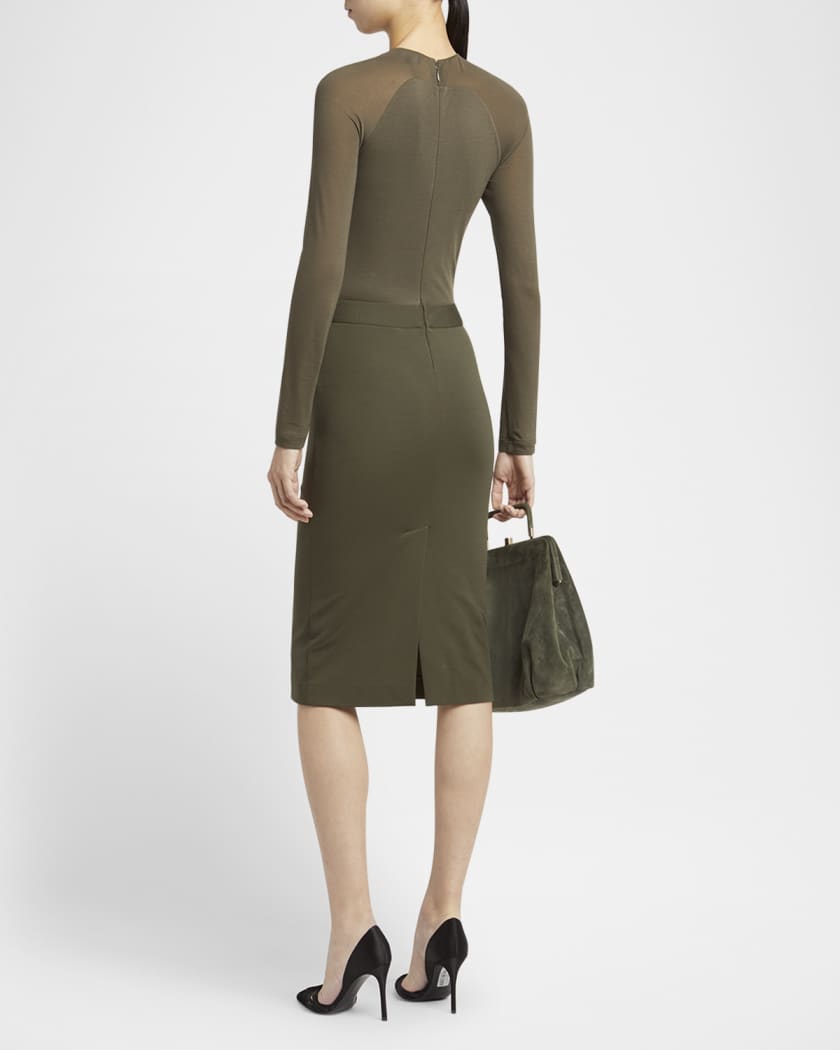 Ruched Jersey Long-Sleeve Midi Dress