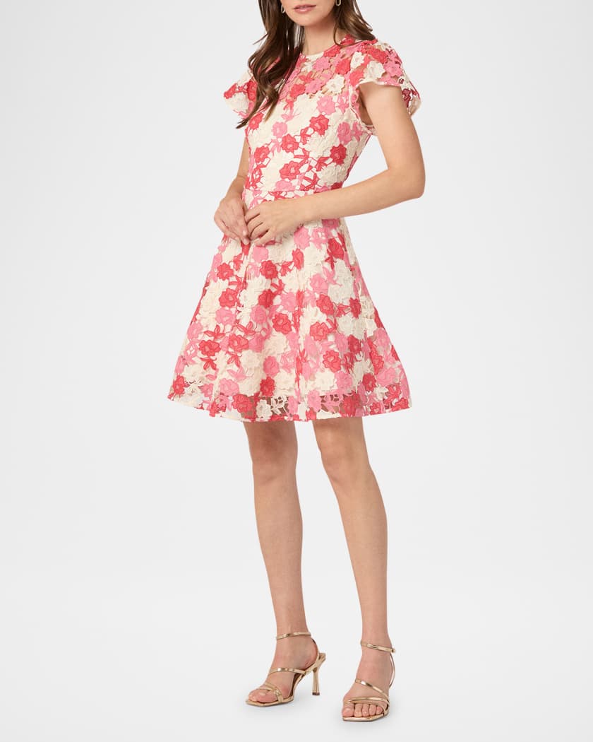 Everlie Puff-Sleeve Floral Lace Mini Dress
