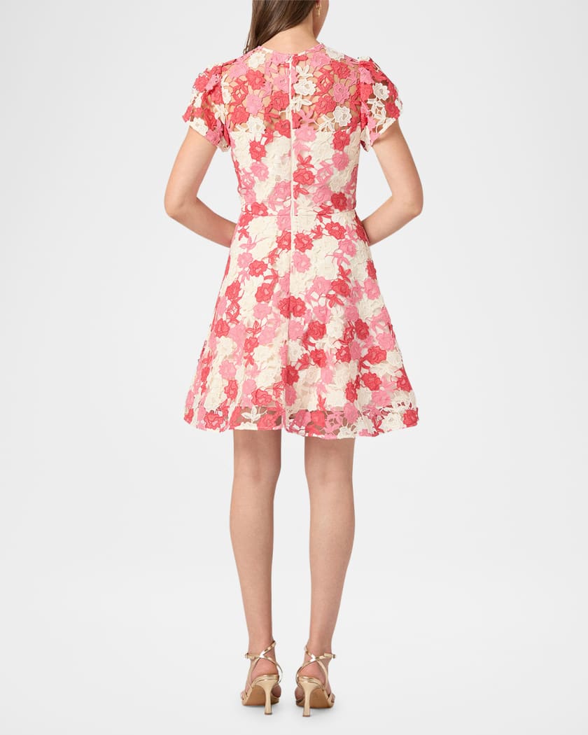 Everlie Puff-Sleeve Floral Lace Mini Dress