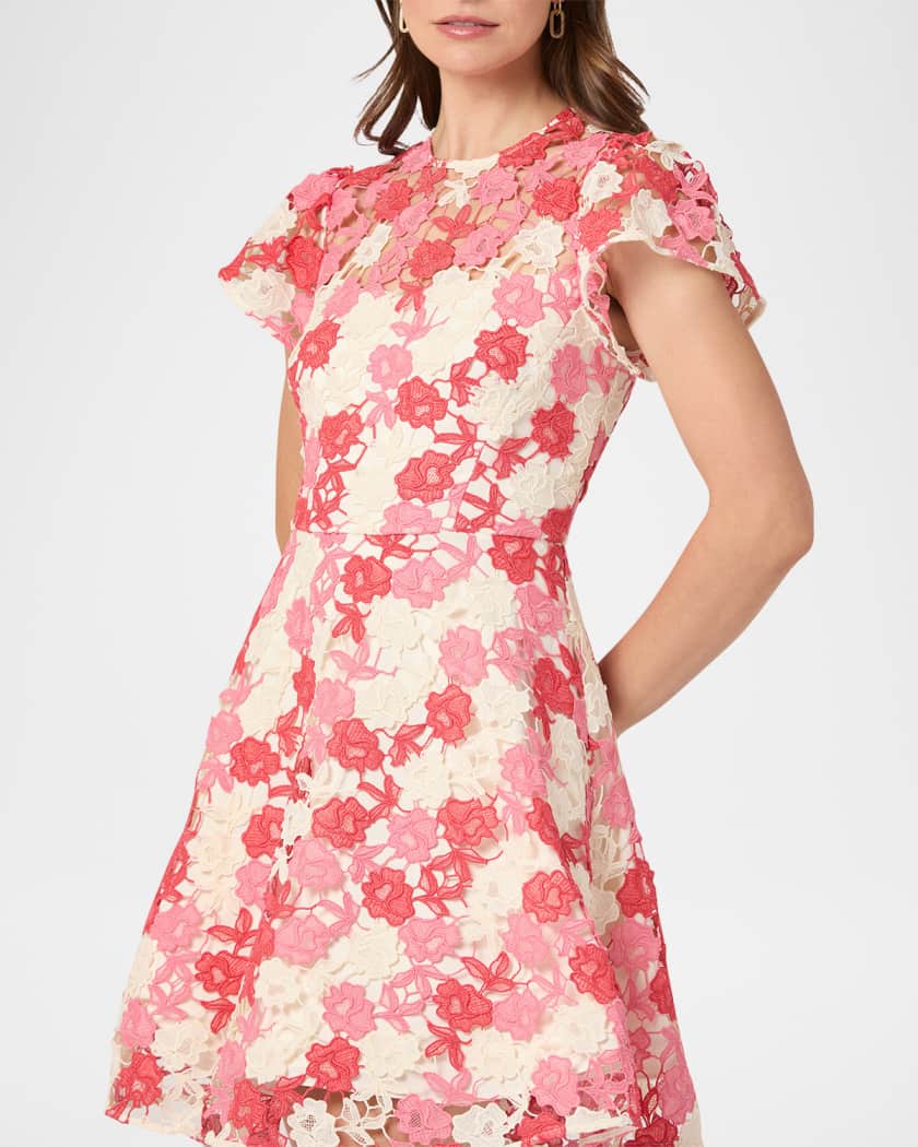 Everlie Puff-Sleeve Floral Lace Mini Dress