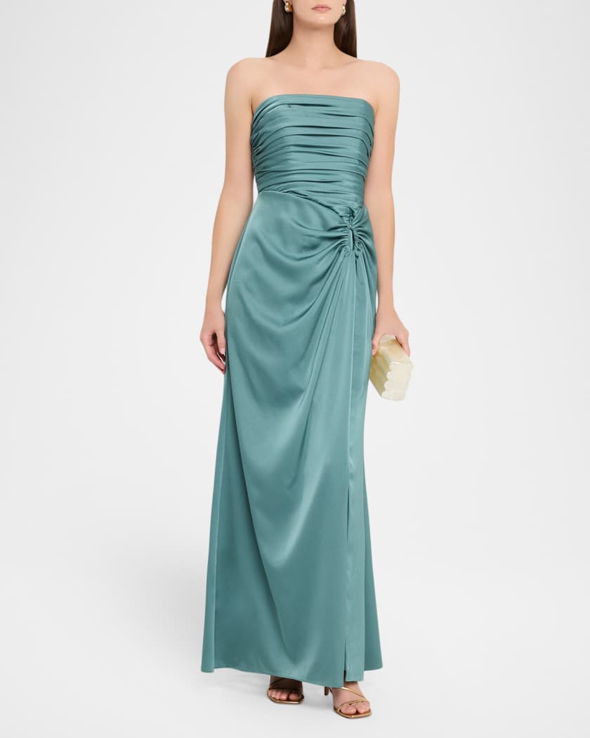 Strapless Pleated Crepe Back Satin Gown