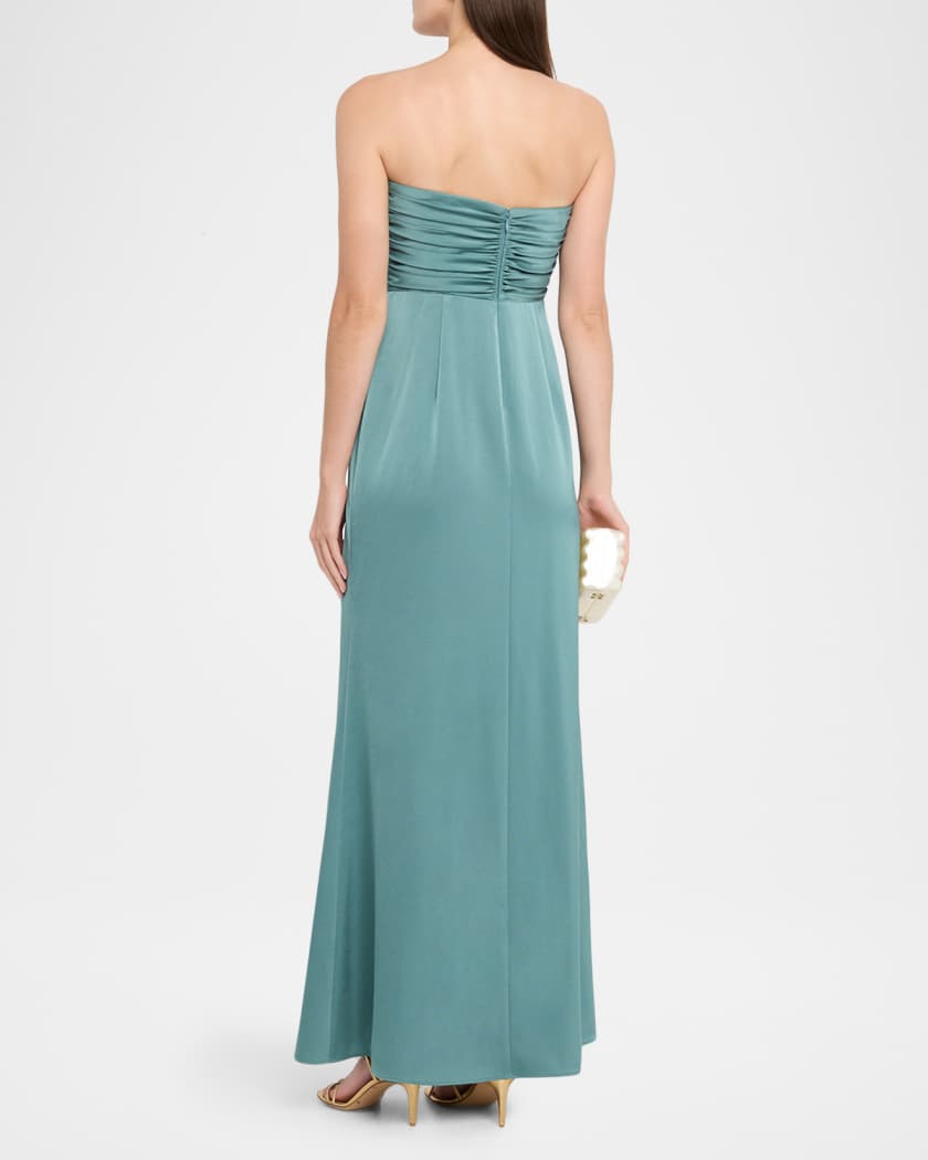 Strapless Pleated Crepe Back Satin Gown
