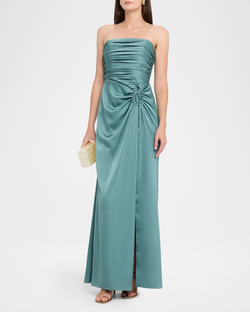 Strapless Pleated Crepe Back Satin Gown