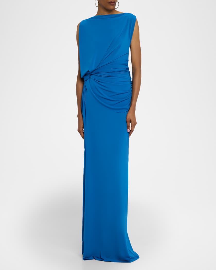 Sleeveless Twist Ruched Crepe Jersey Gown
