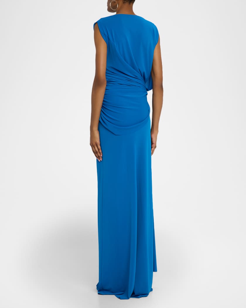 Sleeveless Twist Ruched Crepe Jersey Gown