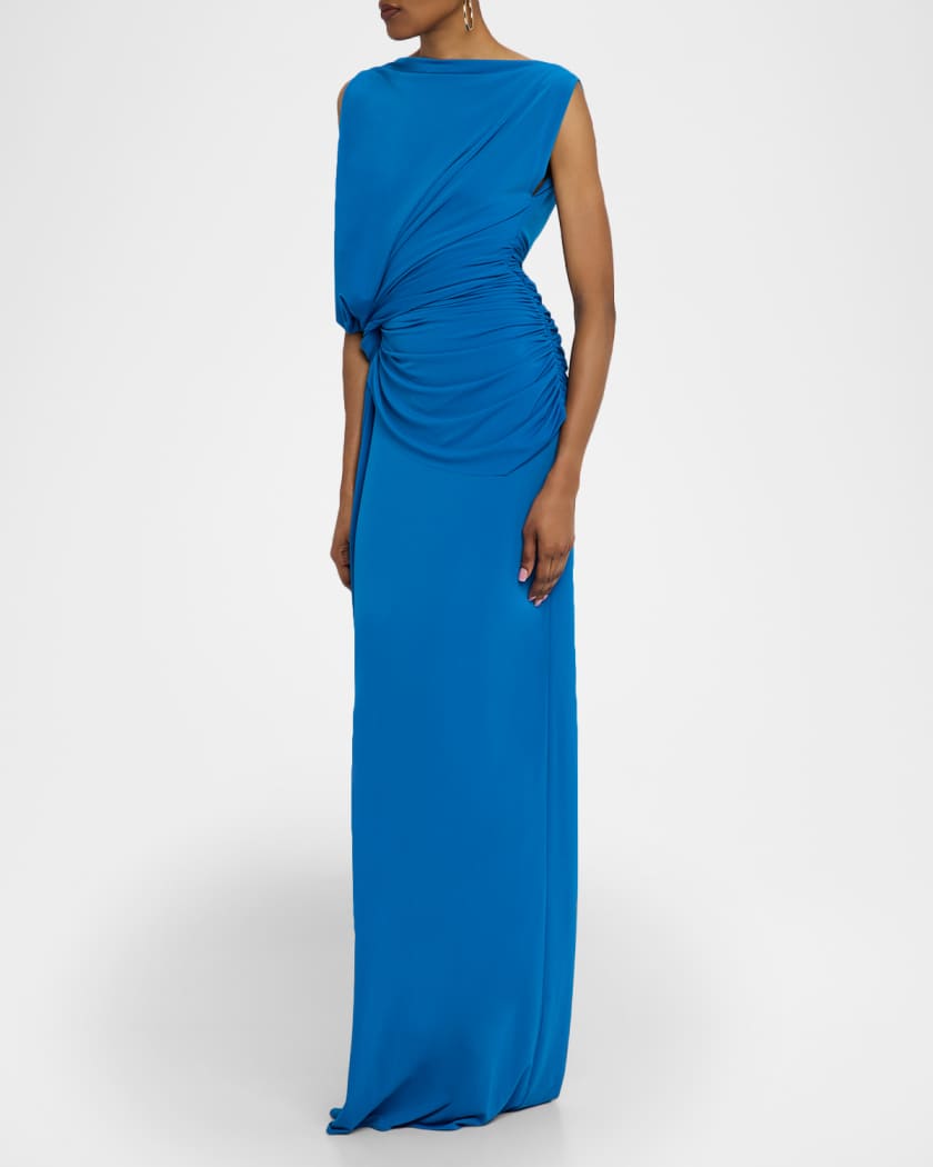 Sleeveless Twist Ruched Crepe Jersey Gown