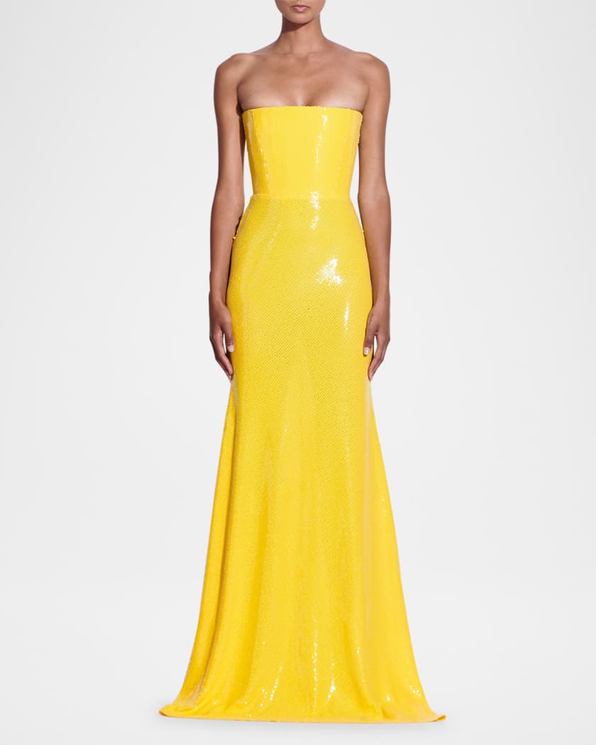Strapless Sequined Mesh Trumpet Gown