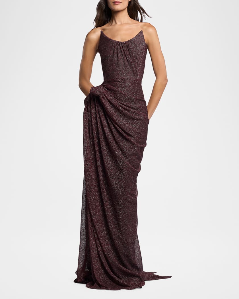 Lexicon Metallic Draped Strapless Column Gown