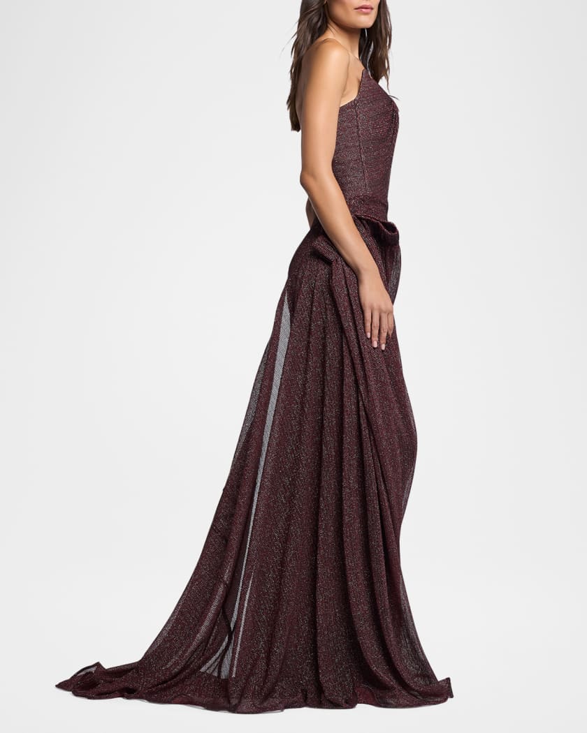 Lexicon Metallic Draped Strapless Column Gown