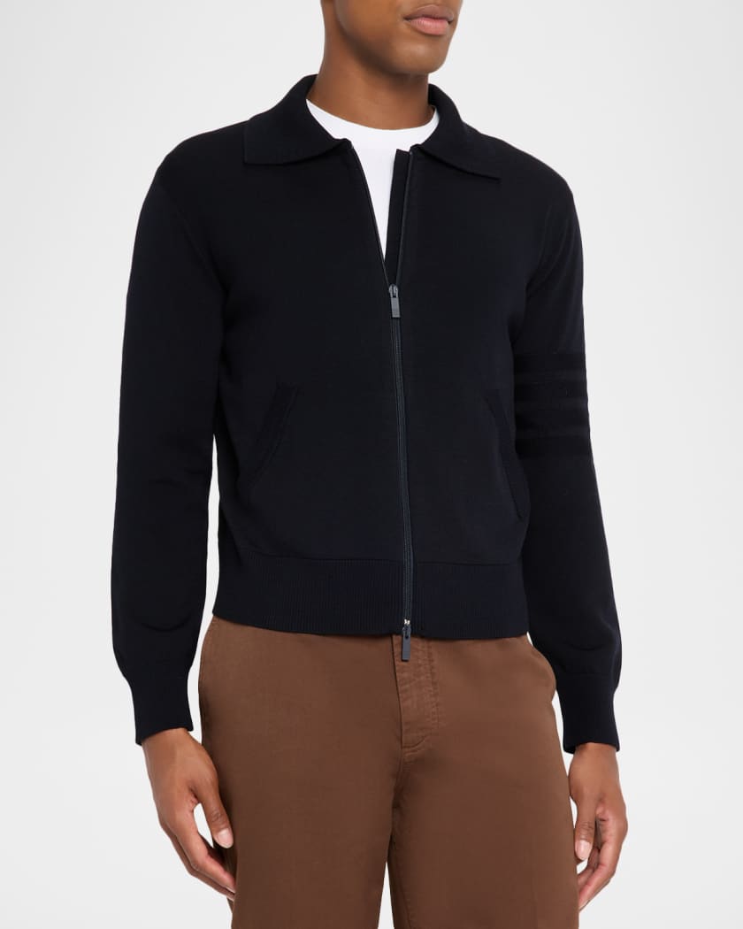 Thom Browne Men's Double-Face Knit Full-Zip Sweater | Neiman