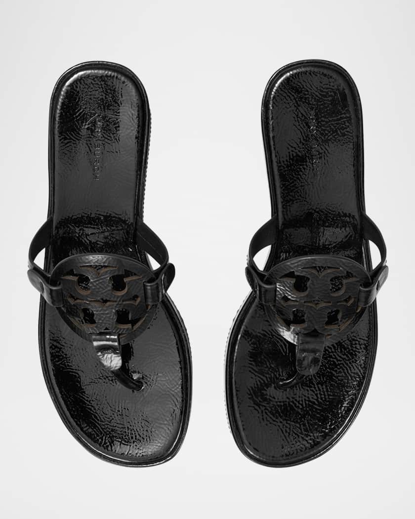 Miller Patent Leather Logo Wedge Thong Sandals