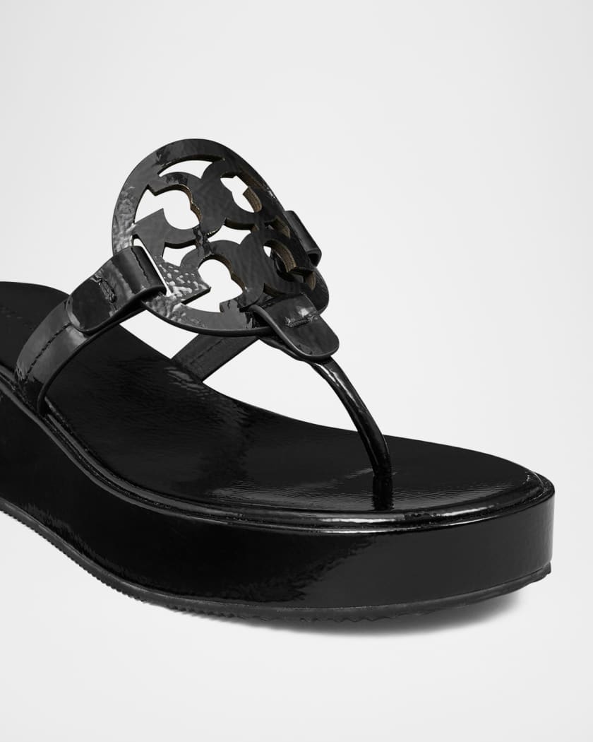 Miller Patent Leather Logo Wedge Thong Sandals