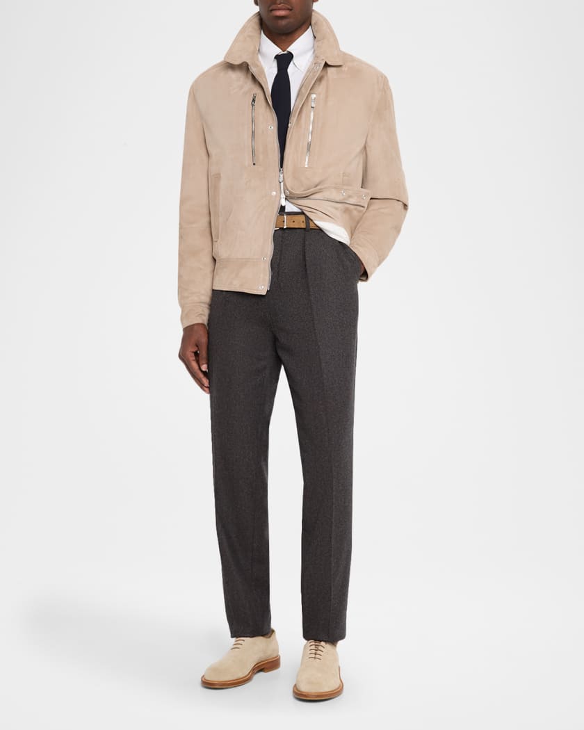 Brunello Cucinelli Men's Suede Full-Zip Jacket with Chest