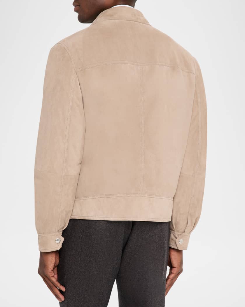 Brunello Cucinelli Men's Suede Full-Zip Jacket with Chest
