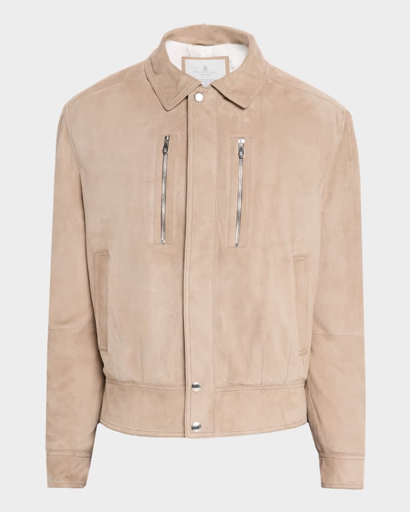 【VIP価格】BRUNELLO CUCINELLI Suede Jacket Brunello Cucinelli Men's Suede Full-Zip Jacket with Chest