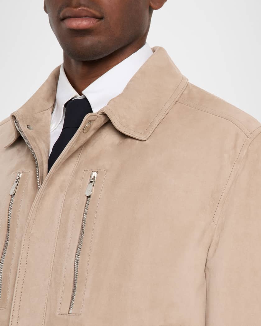 Brunello Cucinelli Men's Suede Full-Zip Jacket with Chest