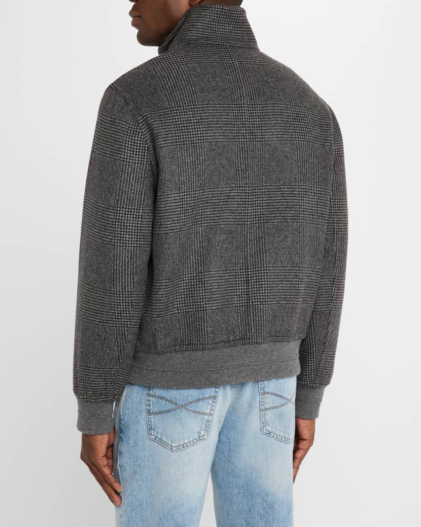 Brunello Cucinelli Men's Reversible Cashmere Plaid Full-Zip